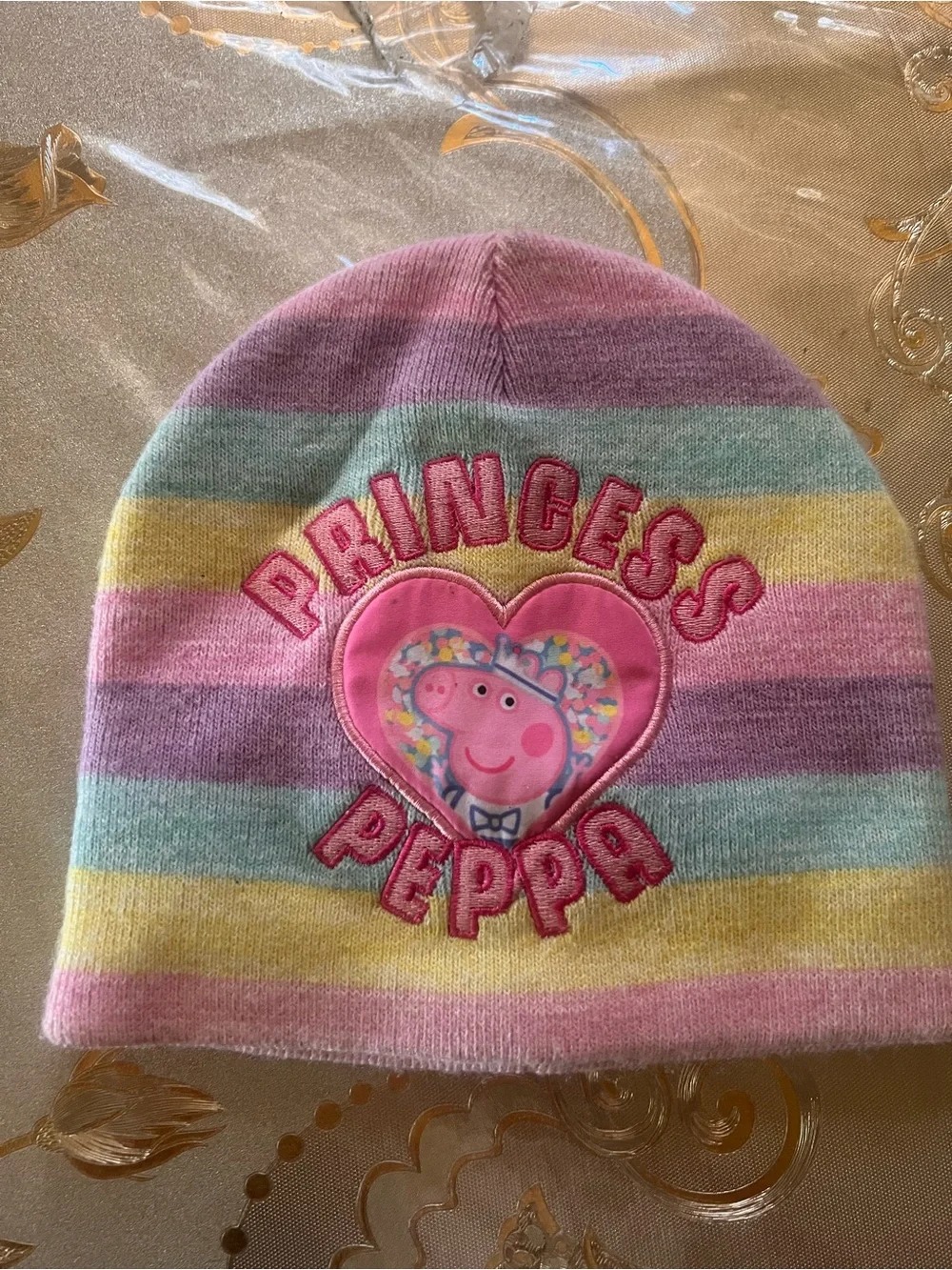 Nickelodeon Princess Peppa Striped Pastel Beanie - Pink, Purple, Yellow, Mint